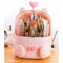 Sooyee Cat Shape Makeup Organizer, Modern Jewelry and Cosmetic Storage Display Boxes with Heart Shaped Handle, Waterproof Dustproof Design Great for Bathroom, Dresser, Vanity and Countertop (Pink)
