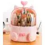 Sooyee Cat Shape Makeup Organizer, Modern Jewelry and Cosmetic Storage Display Boxes with Heart Shaped Handle, Waterproof Dustproof Design Great for Bathroom, Dresser, Vanity and Countertop (Pink)