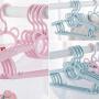 FU LIAN Childrens Hangers, Travel Hangers, 10 Pieces, Clothes, Pants, Baby Dresses, Suitable for Children, Plastic Baby Hangers, Retractable Rotating Clothes, Pink, Blue