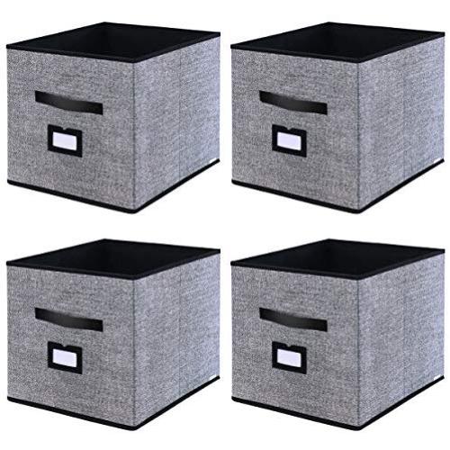 Onlyeasy Foldable Cloth Storage Cubes with Label Holders - Fabric Storage Bins Baskets Organizers for Home Office Nursery Cubby with Dual Leather Handles, 13"x15"x13", 4 Pack Black, MXABXL04PLP Onlyeasy Foldable Cloth Storage Cubes with Label Holders - Fabric Storage Bins Baskets Organizers for Home Office Nursery Cubby with Dual Leather Handles, 13"x15"x13", 4 Pack Black, MXABXL04PLP