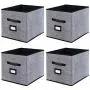 Onlyeasy Foldable Cloth Storage Cubes with Label Holders - Fabric Storage Bins Baskets Organizers for Home Office Nursery Cubby with Dual Leather Handles, 13&quotx15&quotx13", 4 Pack Black, MXABXL04PLP