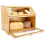 Double Layer Bread Boxes for Kitchen Large Bamboo Capacity Food Storage
