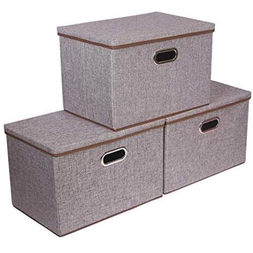 Large Foldable Storage Boxes with Lids [3Pack17.7x11.8x11.8], Fabric Storage Cube Organizer Cloth Containers Linen Bins Baskets for Closet Clothes Clothing Kids Room Nursery Toys Baby Products Bed Room