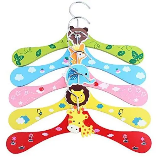 Xiton 3PCS Cartoon Animal Pattern Hanger Wooden Coat Hangers Space-Saving Clothes Hangers Non-Slip Clothes Hangers for Hanging Kids and Babys Coats Bags Toys