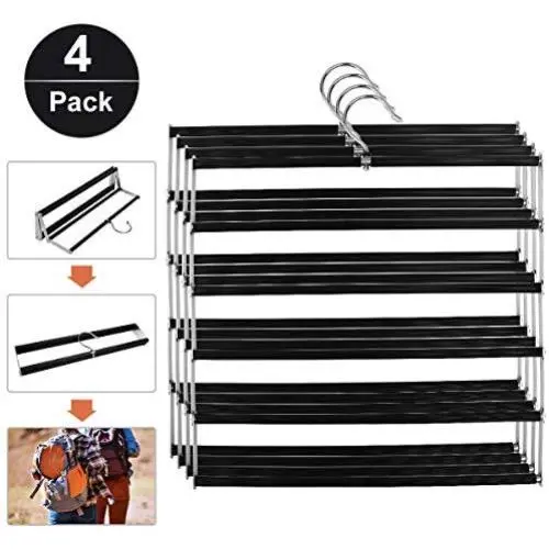 HOMEIDEAS Foldable Pants Hangers Non-Slip Space Saving Stainless Steel Clothes Hangers Closet Organizer for Pants Jeans Trousers Scarf, Pack of 4 HOMEIDEAS Foldable Pants Hangers Non-Slip Space Saving Stainless Steel Clothes Hangers Closet Organizer for Pants Jeans Trousers Scarf, Pack of 4