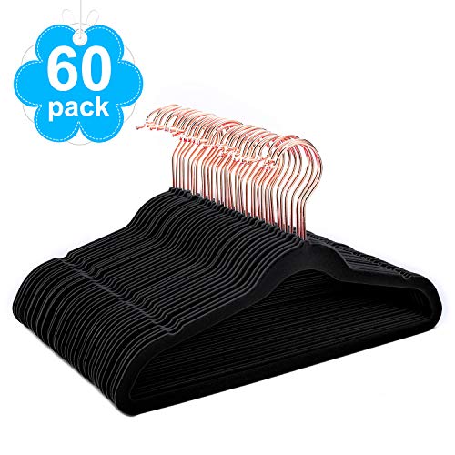 HOUSE DAY Kids Hangers Velvet Hangers for Kids 60 Pack 14" Wide Space Saving Kids Velvet Hangers,Premium Velvet Kids Hangers for Clothes Non Slip,Black