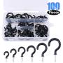 Glarks 100-Pieces 6 Sizes Black Vinyl Coated Cup Hooks Screw-in Ceiling Hooks Screw Hooks Mug Hooks Hangers Assortment Kit for Home and Office Use