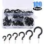 Glarks 100-Pieces 6 Sizes Black Vinyl Coated Cup Hooks Screw-in Ceiling Hooks Screw Hooks Mug Hooks Hangers Assortment Kit for Home and Office Use