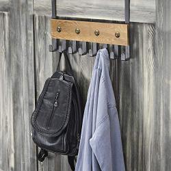 MyGift 8-Hook Black Metal & Burnt Wood Over-The-Door Coat & Towel Rack