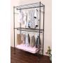 Homdox 3 Shelves Wire Shelving Clothing Rolling Rack Heavy Duty Commercial Grade Garment Rack with Wheels and Side Hooks (One Pair Hook and Two Hanging Rods Gray)