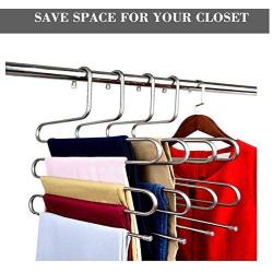 5pcs Multi Pants Hangers Rack for Closet Organization,Stainless Steel S-Shape 5 Layer Clothes Hangers for Space Saving Stora