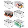 mDesign Plastic Stackable Kitchen Pantry Cabinet, Refrigerator, Freezer Food Storage Bin Boxes with Handles, Lid - Organizer for Fruit, Yogurt, Snacks, Pasta - 10" Long, 6 Pack - Clear/Smoke Gray