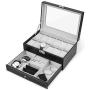 JS NOVA JUNS Watch Box, 12 Slots PU Leather Case Organizer with Jewelry Drawer for Storage and Display