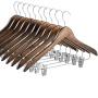 High-Grade Wooden Suit Hangers Skirt Hangers with Clips (10 Pack) Smooth Solid Wood Pants Hangers with Durable Adjustable Metal Clips, 360° Swivel Hook, Shoulder Notches for Dress Coat, Jacket, Blouse