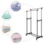 Kaluo Foldable Adjustable Clothes Drying Rack Hanger Double Pole Rail Rod with Shoe Rack and 4 360 degree wheels(2 with lock),US Stock