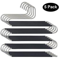 BKONY Pants Hangers Non Slip Updated S-Shaped 5 Layers Hangers Closet Space Saver for Jeans Scarf Tie Clothes (5-Pack)