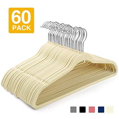 HOUSE DAY Velvet Hangers -60 Pack- Non Slip Velvet Suit Hangers Space Saving Clothes Hanger Beige Velvet Hanger Heavy Duty Adult Hanger for Coat, Suit (Renewed)