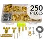 Picture Hanging Kit 250 Pieces | Hardware for Frames Heavy Duty | Great Assortment Includes: Screws, Nails, D Rings, Hooks, Wires, Sawtooth Hangers, Heavy Duty Hooks | Comes with Transparent Solid Box