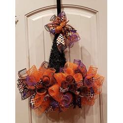 Orange and Black Witch Hat Halloween Deco Mesh Door Decor - FREE SHIPPING - WREATH HANGER INCLUDED
