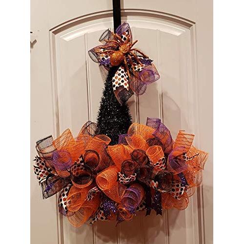 Orange and Black Witch Hat Halloween Deco Mesh Door Decor - FREE SHIPPING - WREATH HANGER INCLUDED Orange and Black Witch Hat Halloween Deco Mesh Door Decor - FREE SHIPPING - WREATH HANGER INCLUDED
