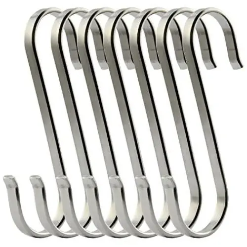 RuiLing 6-Pack Size X-Large Flat S Hooks Heavy-Duty Genuine Solid 304 Stainless Steel S Shaped Hanging Hooks,Kitchen Spoon Pan Pot Hanging Hooks Hangers Multiple uses.
