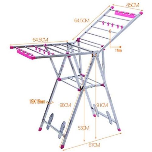 Stainless Steel Drying Racks Landing Foldable Indoor And Outdoor Balcony Mobile Baby Diaper Simple Dry Quilt Rack Clothes Hanger -clothes drying rack folding indoor (Color : Pink)