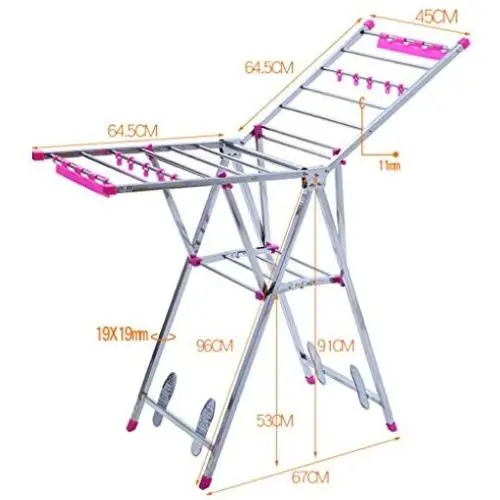 Stainless Steel Drying Racks Landing Foldable Indoor And Outdoor Balcony Mobile Baby Diaper Simple Dry Quilt Rack Clothes Hanger -clothes drying rack folding indoor (Color : Pink)