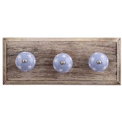 Indianshelf Handmade 1 Artistic Vintage Blue Wooden Star Rail Hooks Hangers/Coat Hooks Hardware