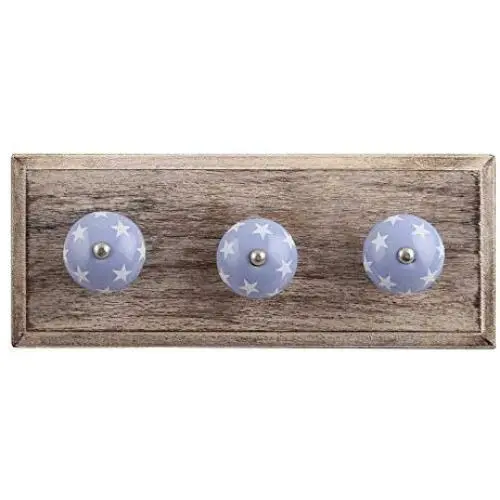 Indianshelf Handmade 1 Artistic Vintage Blue Wooden Star Rail Hooks Hangers/Coat Hooks Hardware
