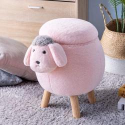 TREXM Have-Fun Series Upholstered Ride-on Storage Ottoman Footrest Stool with Vivid Adorable Animal Shape Storage Box,Pink Sheep, Gray