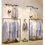 Modern Clothing Rack Customized Garment Display Rack With wood Board Floor-Standing Hangers Clothes Shelves for Showroom Retail Store Black Gold