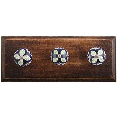 Indianshelf Handmade 1 Artistic Vintage Blue Wooden Flower Crackle Wall Hooks Hangers/Wall Hooks for Coats Heavy Duty