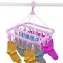 EBTOOLS 32 Clips Folding Drying Rack Portable Clothes Clip Hanger Dryer Windproof Socks Underwear Rotatable Children for Both Family and Travel Use(Purple)