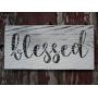 Vintage look BLESSED new calligraphy weathered wood sign with burlap hanger antique style old time font