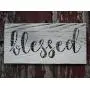 Vintage look BLESSED new calligraphy weathered wood sign with burlap hanger antique style old time font