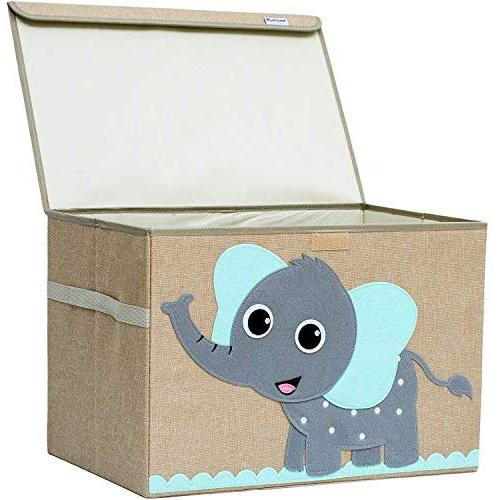 Hurricane Munchkin Large Toy Chest. Canvas Soft Fabric Children Toy Storage Bin Basket with Flip-top Lid. Collapsible Gray Toy Boxes for Kids, Boys, Girls, Toddler and Baby Nursery Room (Elephant)