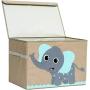 Hurricane Munchkin Large Toy Chest. Canvas Soft Fabric Children Toy Storage Bin Basket with Flip-top Lid. Collapsible Gray Toy Boxes for Kids, Boys, Girls, Toddler and Baby Nursery Room (Elephant)