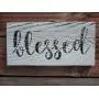 Vintage look BLESSED new calligraphy weathered wood sign with burlap hanger antique style old time font