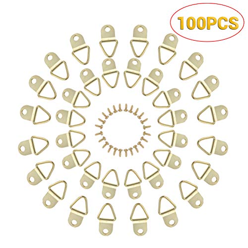 100Pcs Small Triangle D-Ring Picture Frame Hangers Single Hole with Screws