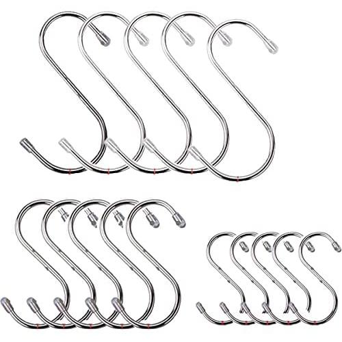 The Same 15 Pack Stainless Steel S Shaped Hooks Heavy Duty S Hooks for Kitchen, Work Shop, Bathroom
