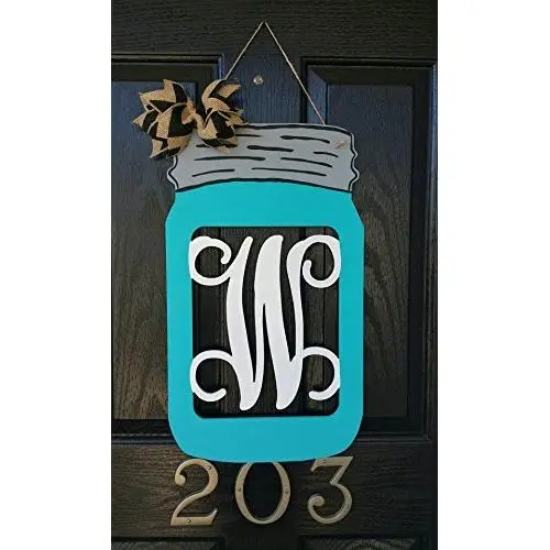 Hand Painted Mason Jar Door Hanger / Monogram Mason Jar Door Hanger / Mason Jar Door Hanger / Wood Mason Jar Monogram
