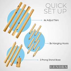 LENDRA Deluxe Wooden Coat Rack Tree ? 8 Hook Adjustable Height Hat, Jacket and Sweater Hanging Stand ? Easy Assembly ? Elegant Design for Home or Office Hall and Entryway