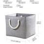Prandom Large Foldable Cube Storage Baskets Bins 13x13 inch [3-Pack] Fabric Linen Collapsible Storage Bins Cubes Drawer with Cotton Handles Organizer for Shelf Toy Nursery Closet Bedroom(Gray)
