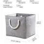 Prandom Large Foldable Cube Storage Baskets Bins 13x13 inch [3-Pack] Fabric Linen Collapsible Storage Bins Cubes Drawer with Cotton Handles Organizer for Shelf Toy Nursery Closet Bedroom(Gray)