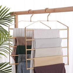 HJYPYJ Space Saving Trousers Hangers,5 Layers Multifunction Magic Pants Hangers, Household Aluminum Anti-Slip Magic Clothes Hangers/Rose Gold / 3 Pcs
