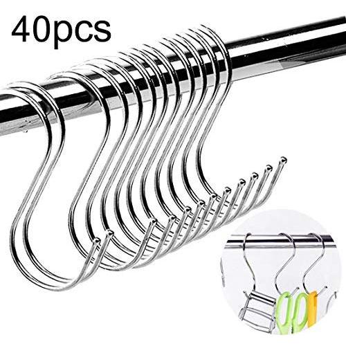 40 Pack S Shaped Hooks for Hanging Pots and Pans Plants Clothes Bags Towels Rustproof Stainless Steel Hanger for Closet Rod (L) 40 Pack S Shaped Hooks for Hanging Pots and Pans Plants Clothes Bags Towels Rustproof Stainless Steel Hanger for Closet Rod (L)