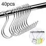 40 Pack S Shaped Hooks for Hanging Pots and Pans Plants Clothes Bags Towels Rustproof Stainless Steel Hanger for Closet Rod (L)