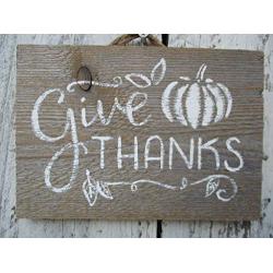 Vintage look GIVE THANKS Thanksgiving pumpkin new calligraphy Christmas Chalk Couture style old time font jute hanger antique style primitive style. weathered wood sign