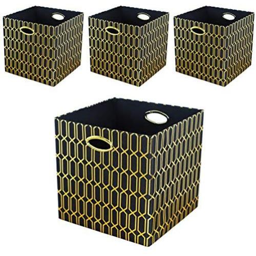 Posprica Foldable Storage Bins - 13x13 Fabric Storage Cube Basket Boxes Containers Drawers (4pcs, Black)