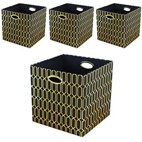 Posprica Foldable Storage Bins - 13x13 Fabric Storage Cube Basket Boxes Containers Drawers (4pcs, Black) Posprica Foldable Storage Bins - 13x13 Fabric Storage Cube Basket Boxes Containers Drawers (4pcs, Black)